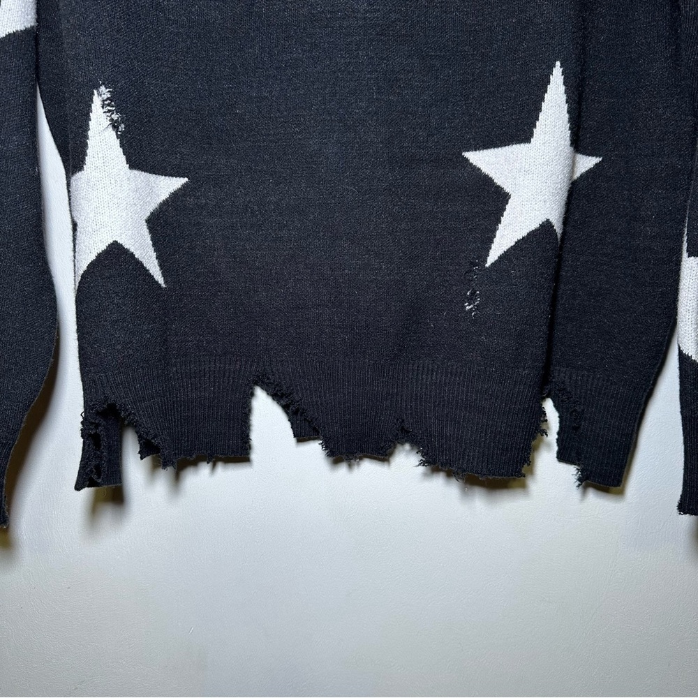 Black Distressed and Sweater with White Stars Size Large - Picture 3 of 6